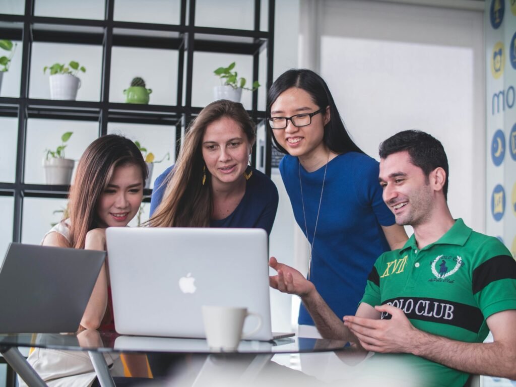 Young people collaborating on a project